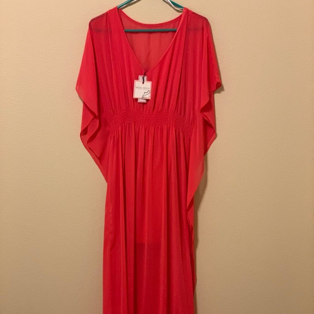 NEW Bisou Bisou Coral Flowy Maxi Dress. Size 6